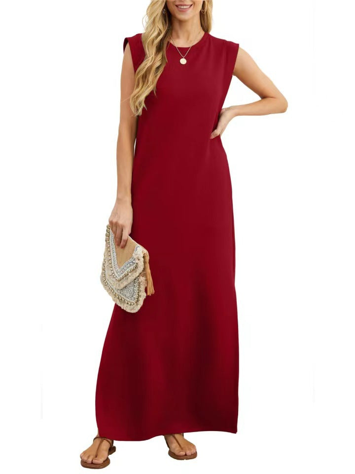 Damen elegantes Maxikleid mit schlichter Silhouette und lässigen Ärmeln Drune