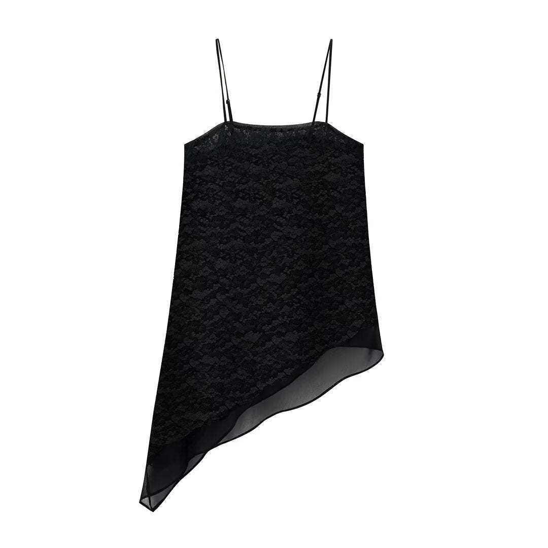 Damen-Spitzen-Camisole mit asymmetrischem Schnitt und dekorativen Trägern Drune