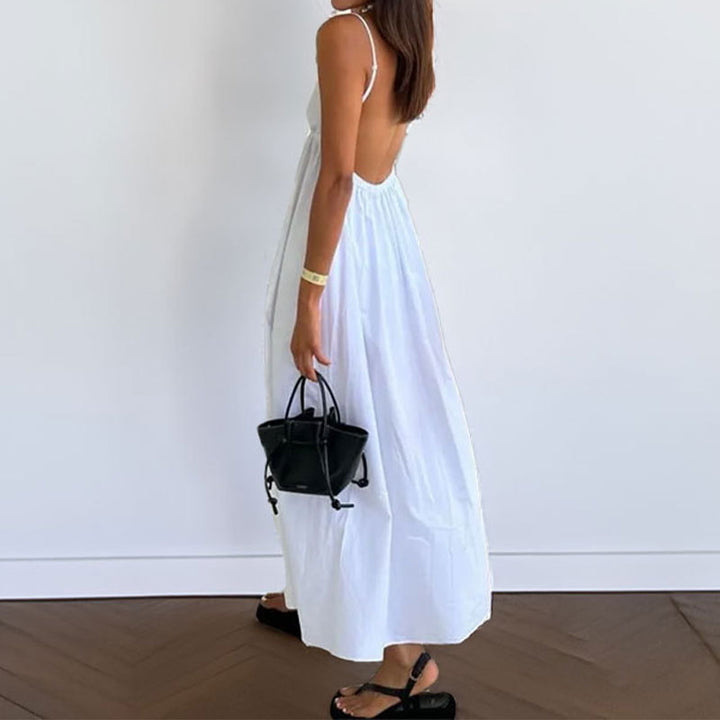 Damen Sommer Kleid mit tiefem V-Ausschnitt und lockerem Schnitt Drune