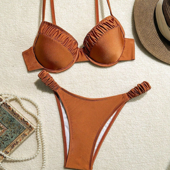 Damen Push-Up-Bikini mit Raffungen und verstellbaren Trägern Drune