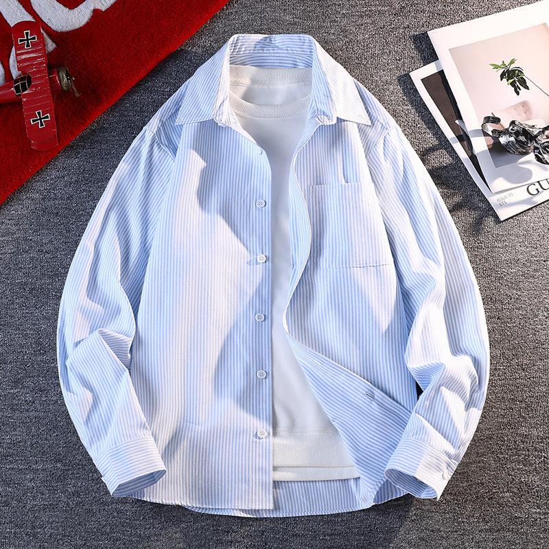 Herren nan gestreifte Overshirt Hemdjacke aus Baumwollmischung mit Brusttasche Drune