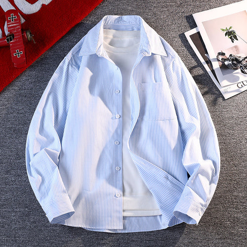 Herren nan gestreifte Overshirt Hemdjacke aus Baumwollmischung mit Brusttasche Drune
