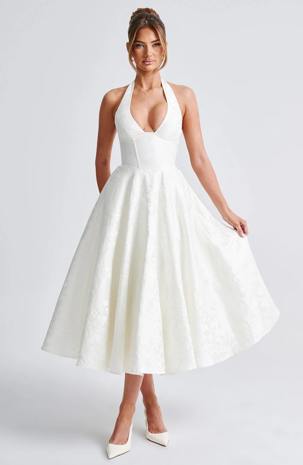 Damen Elegantes Halterneck-Ballkleid mit weitem Rock Drune