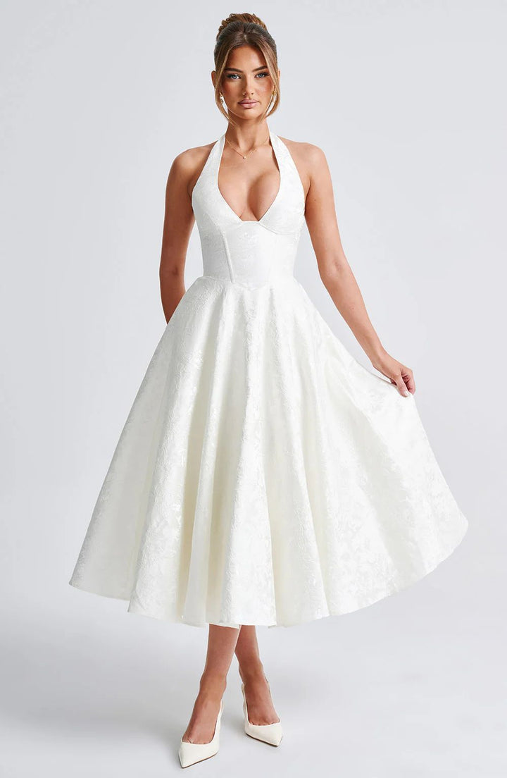 Damen Elegantes Halterneck-Ballkleid mit weitem Rock Drune