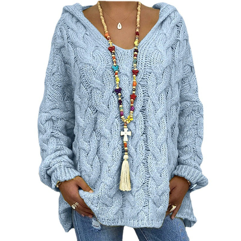 Damen nan grob gestrickter Kapuzenpullover mit Zopfmuster und weitem Oversize-Schnitt Drune