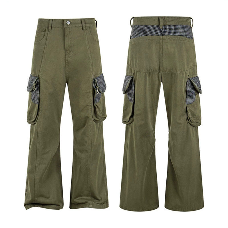 Damen Cargo-Hose mit weitem Bein, Utility-Taschen und Karomuster-Details Drune
