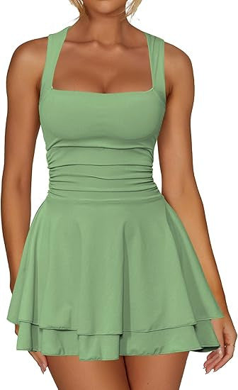 Damen sportliches Kleid mit Raffungen und weit schwingendem Rock Drune