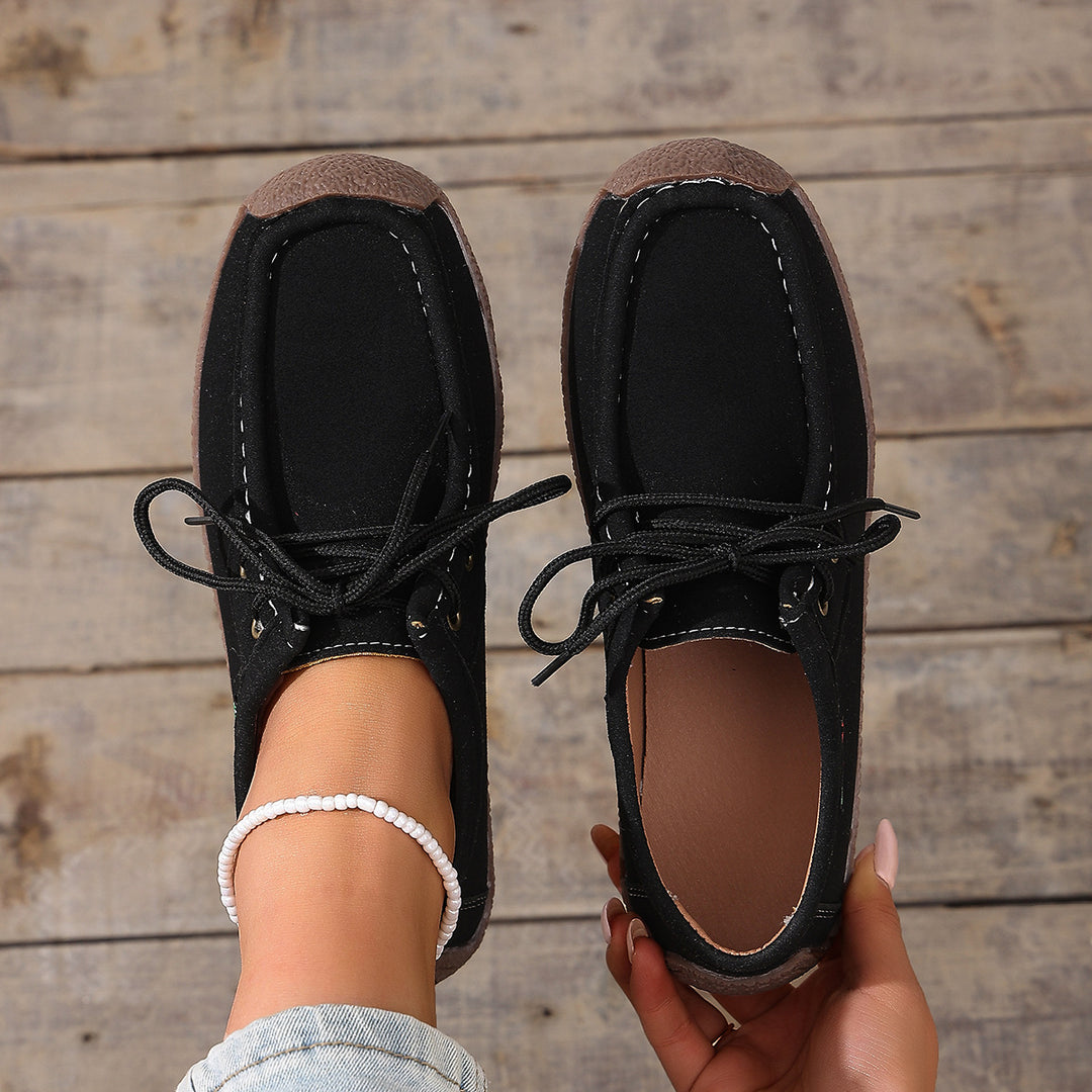 Damen nan lässige Mokassin-Slipper aus Veloursimitat mit dekorativer Ziernaht, elastischer Schnürung und flexibler Gummisohle Drune