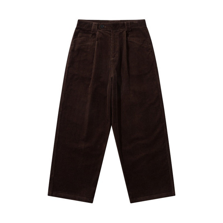 Herren Weite Cordhose mit Bundfalten, hoher Taille und geradem Bein Drune