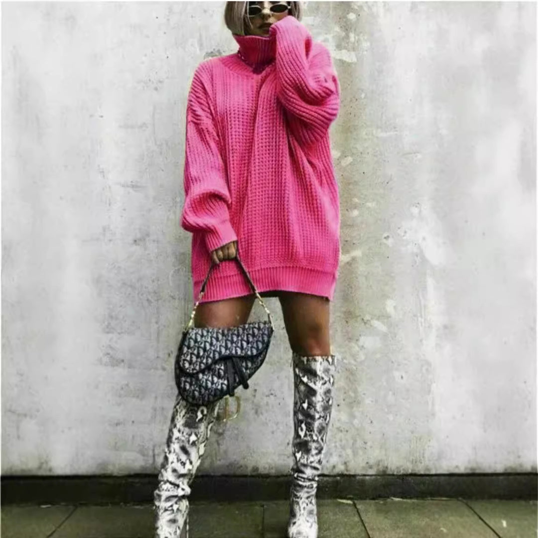 Damen Großer Strickpullover mit hohem Kragen und kantigem Schnitt Drune