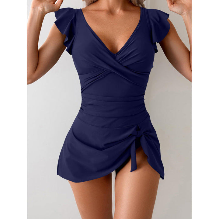 Damen Eleganter Badeanzug mit Rüschendetails und Wickelrock Drune