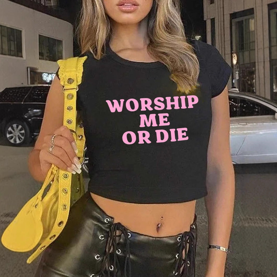 Damen Crop-T-Shirt mit auffälligem Statementdruck Drune
