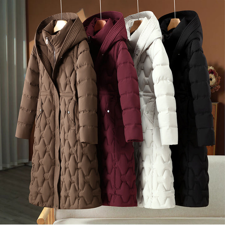 Damen nan langer gesteppter Wintermantel mit Kapuze und taillierter Silhouette Drune