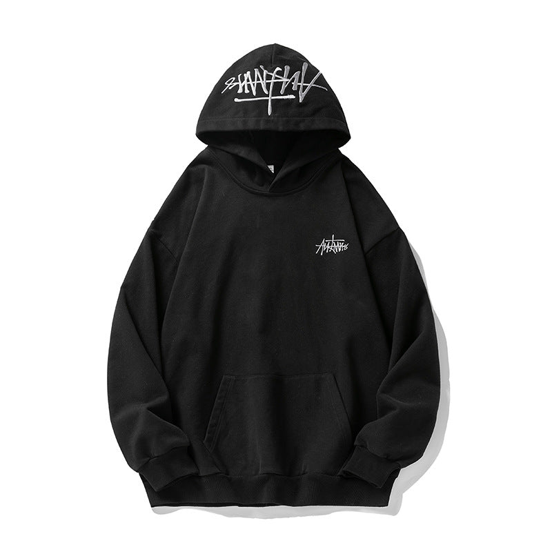 Unisex Oversize Kapuzenpullover mit Kängurutasche und bedruckter Kapuze Drune