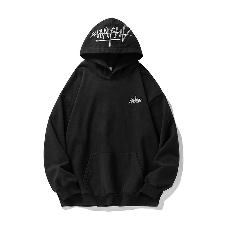 Unisex Oversize Kapuzenpullover mit Kängurutasche und bedruckter Kapuze Drune