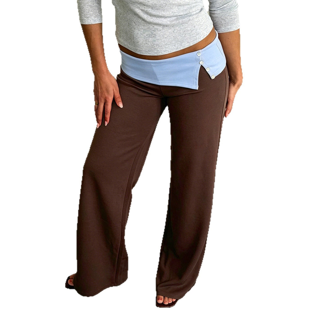 Damen Jersey‑Schlaghose mit asymmetrischem Umschlagbund und Zierknöpfen Drune