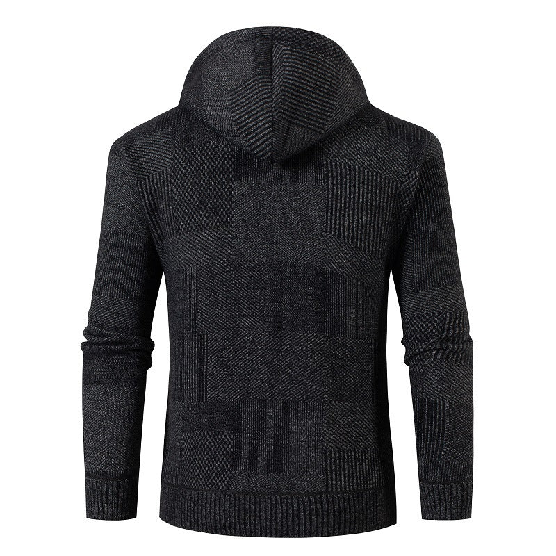Herren Strukturierter Strick-Zip-Hoodie mit gefütterter Kapuze und grafischem Patchmuster Drune