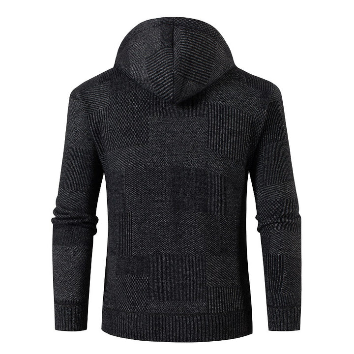 Herren Strukturierter Strick-Zip-Hoodie mit gefütterter Kapuze und grafischem Patchmuster Drune