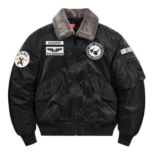 Herren -isolierte Pilot-Aviator-Bomberjacke mit Kunstschaffellkragen, Patches, Applikationen und einer Utility-Tasche am Ärmel Drune