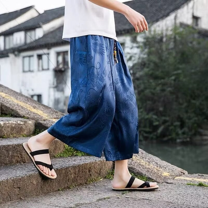 Herren luftige Haremshose mit elegantem Muster und elastischem Bund Drune