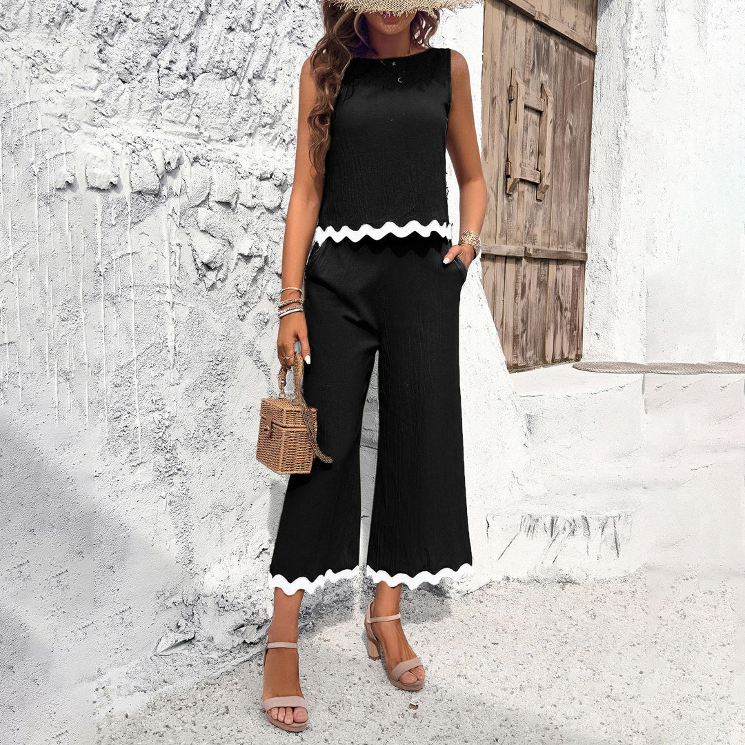 Damen Zweiteiliges Set mit Crop-Top und weitem Hosen Drune