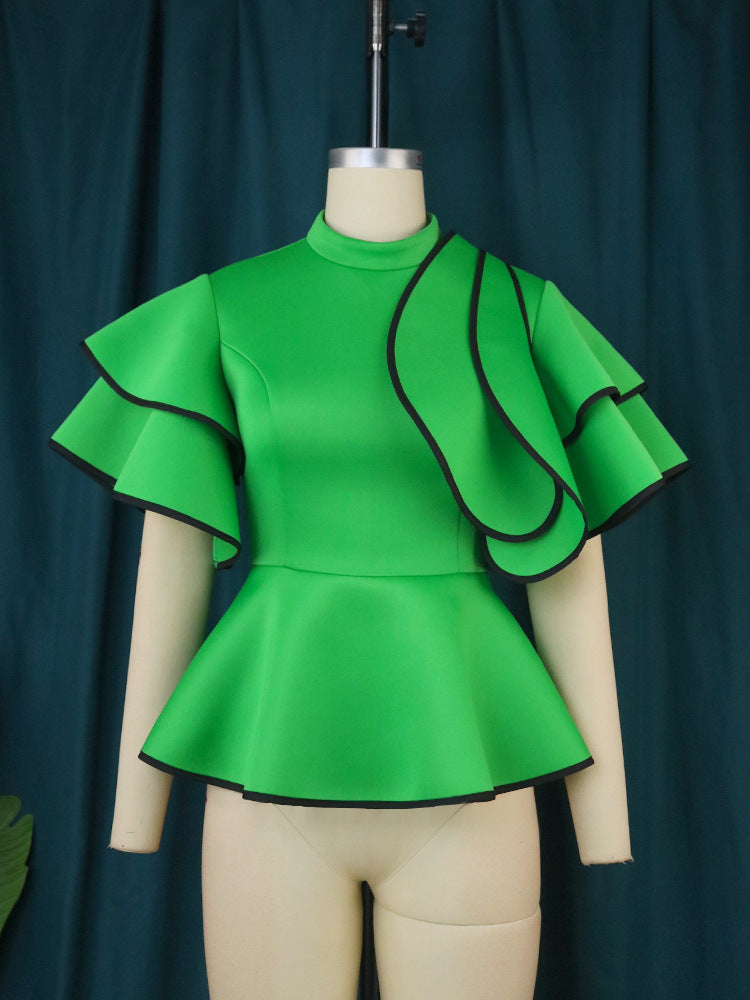 Damen Peplum-Top mit ausgefallenen Rüschen und asymmetrischem Schnitt Drune