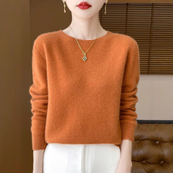Damen Weicher Mohair‑Optik Rundhals‑Pullover mit feinem Rippsaum und leichter Oversize‑Passform Drune