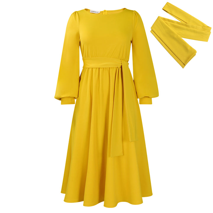 Damen Maxikleidung mit elegantem Wickelgürtel und voluminösen Ärmeln Drune
