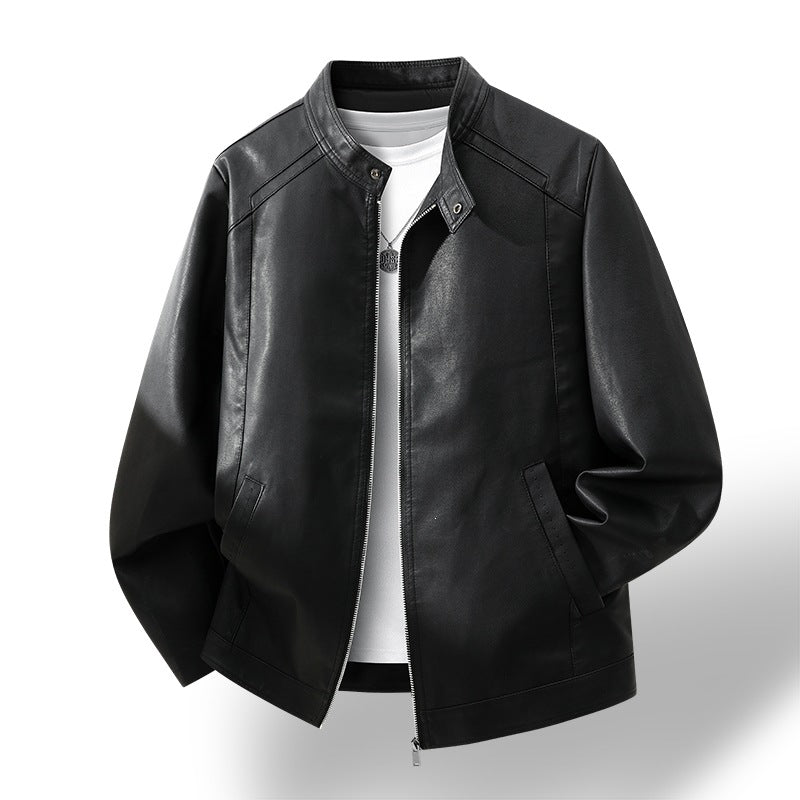 Herren Schlichte Kunstleder-Cityjacke mit Stehkragen, Zweiwege-Reißverschluss & Eingrifftaschen Drune