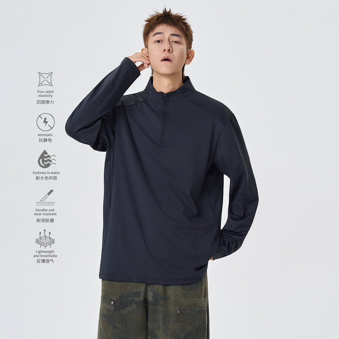 Herren Atmungsaktives Funktions‑Halbzip Trainingsshirt mit Stretch und Stehkragen Drune