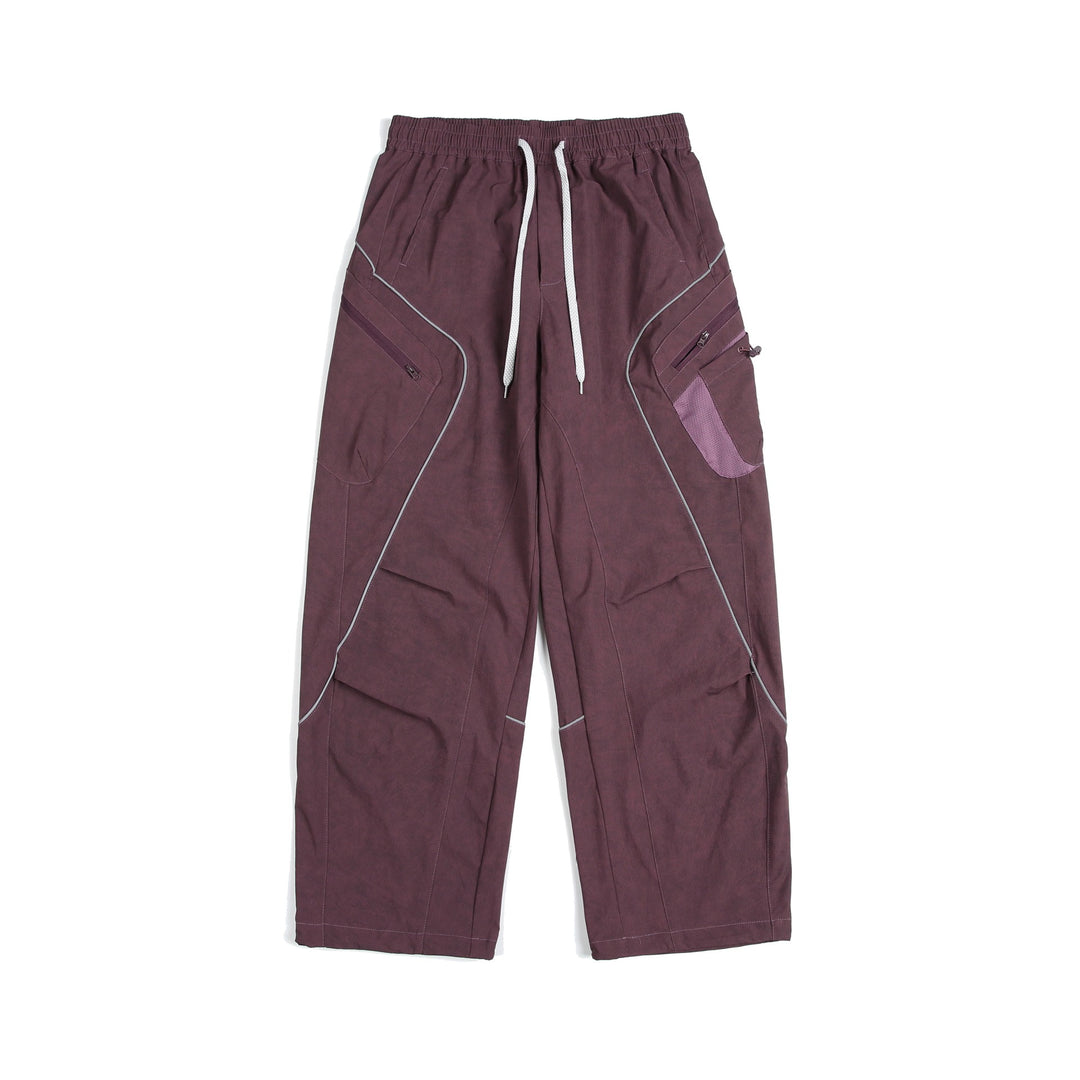 Unisex Cargo-Culotte-Hose mit elastischem Bund, Reißverschlusstaschen und Mesh‑Einsätzen Drune