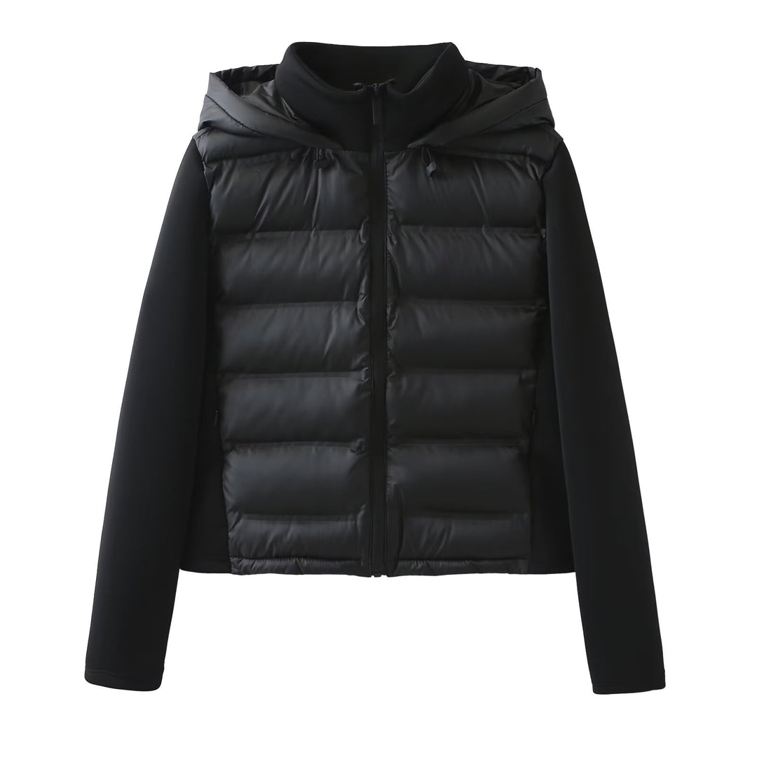 Damen Hybrid-Steppjacke mit Softshell-Ärmeln und Kapuze Drune