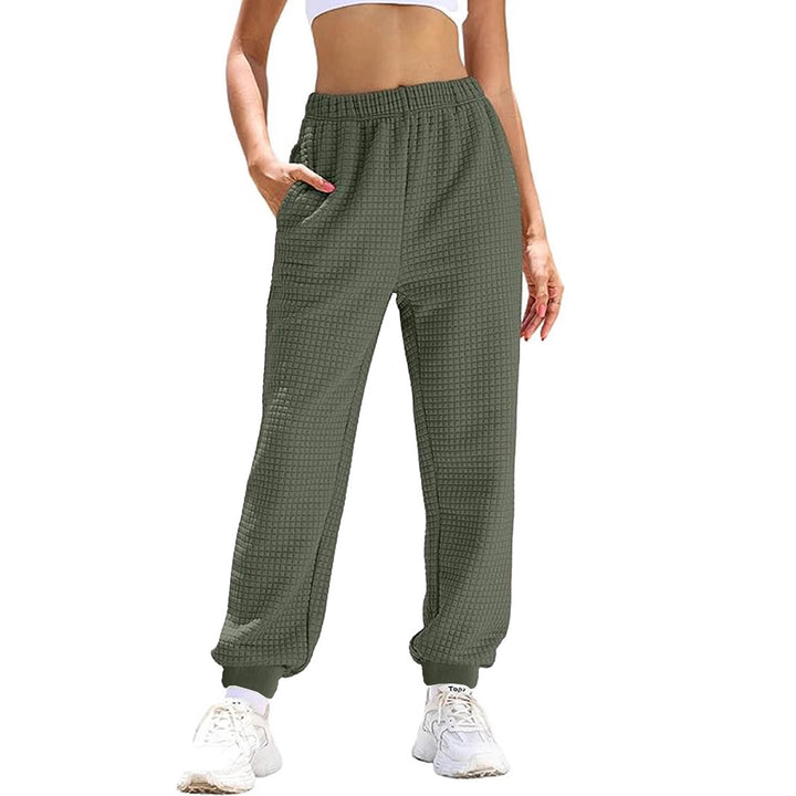 Damen Lässige Waffelstrick-Loungehose mit hohem Elastikbund und Bündchen Drune