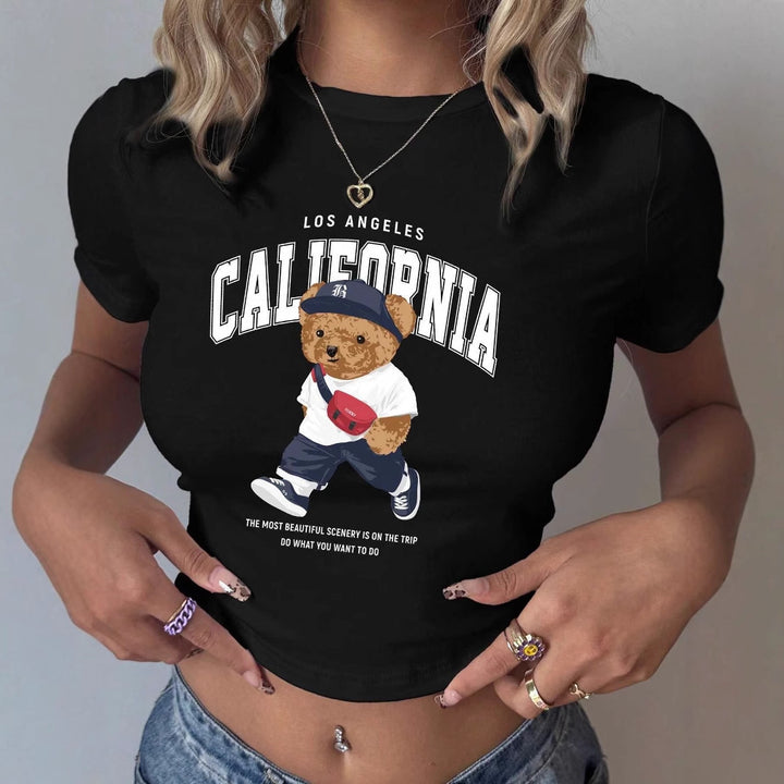 Damen T-Shirt mit kreativem Bärenmotiv und urbanem Lifestyle-Print Drune
