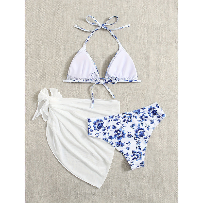 Damen Bunt gemusterter Triangel-Bikini-Set mit leichtem Überwurf Drune