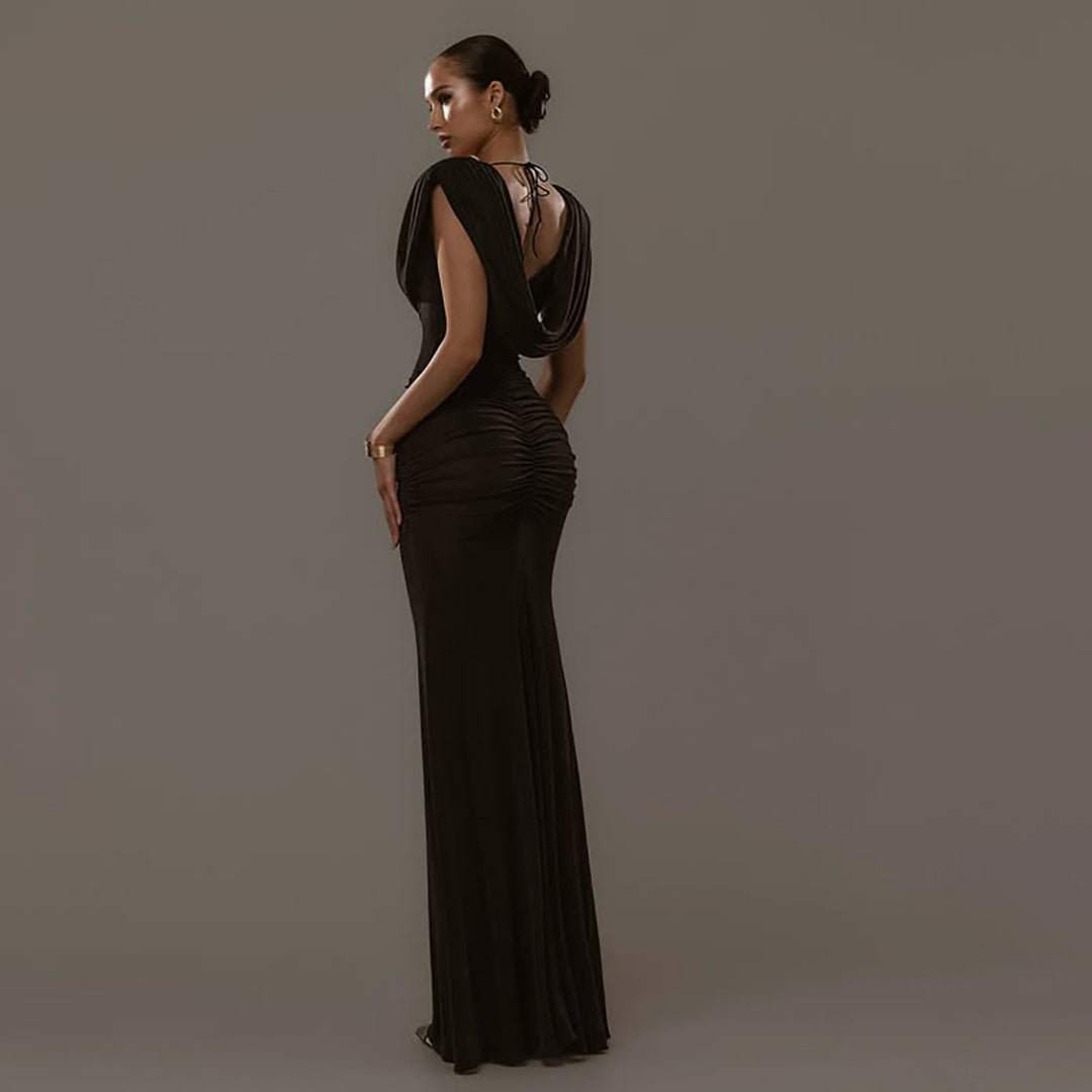 Damen Elegantes Maxikleid mit tiefem V-Ausschnitt und raffinierten Drapierungen Drune