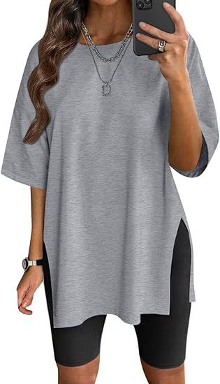 Damen Oversized T-Shirt mit Seitenschlitzen Drune
