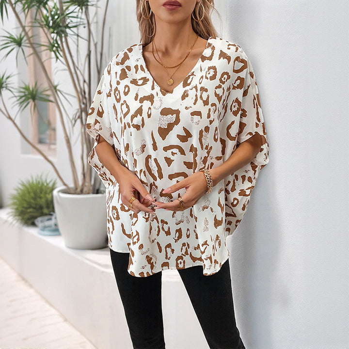 Damen luftiges Blusenshirt mit animalischem Print und elegantem V-Ausschnitt Drune