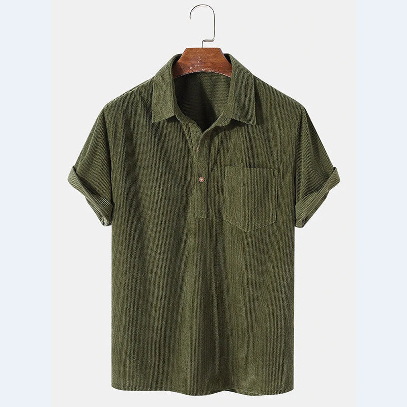 Herren Kurzarm Poloshirt aus gestreiftem Stoff mit Knopfleiste und Brusttasche Drune