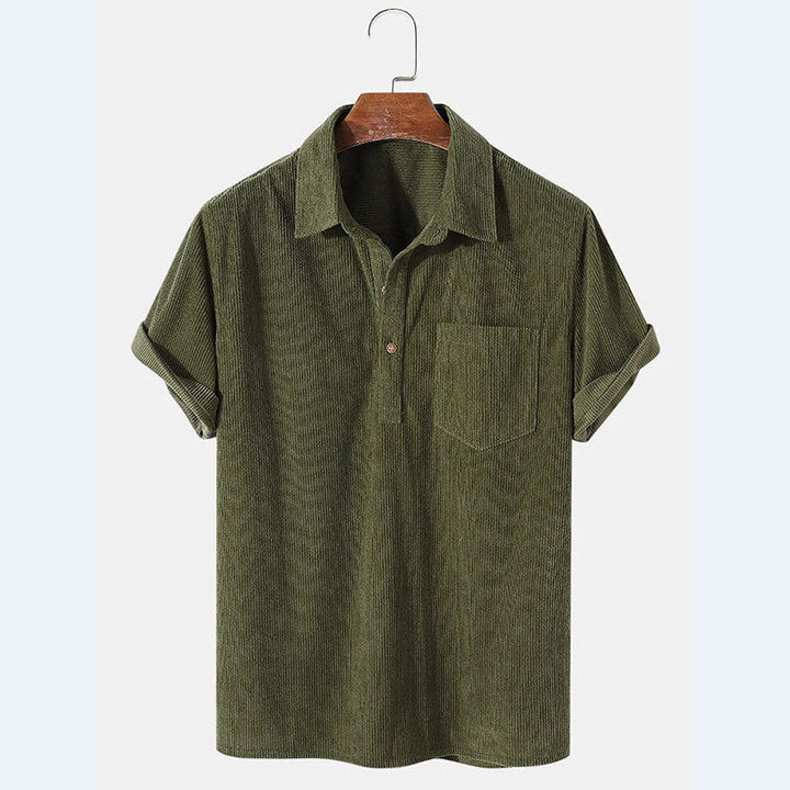 Herren Kurzarm Poloshirt aus gestreiftem Stoff mit Knopfleiste und Brusttasche Drune
