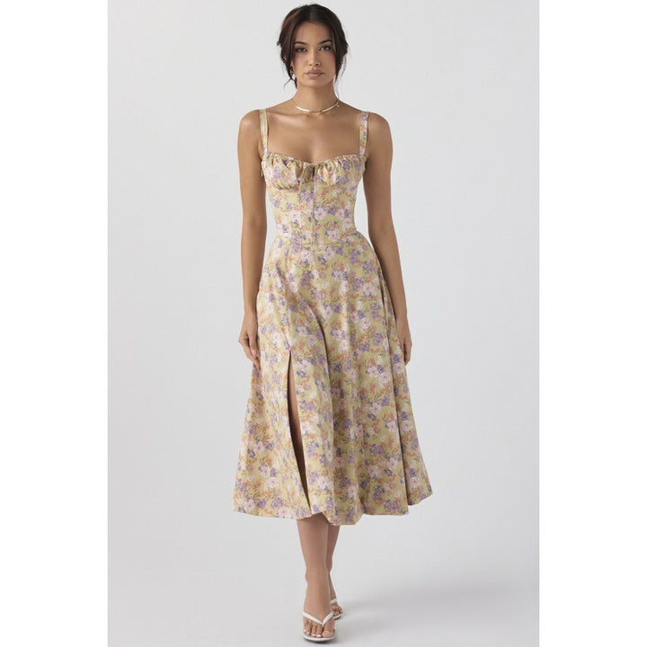 Damen Maxikleid mit floralem Design und elegantem Schlitz Drune