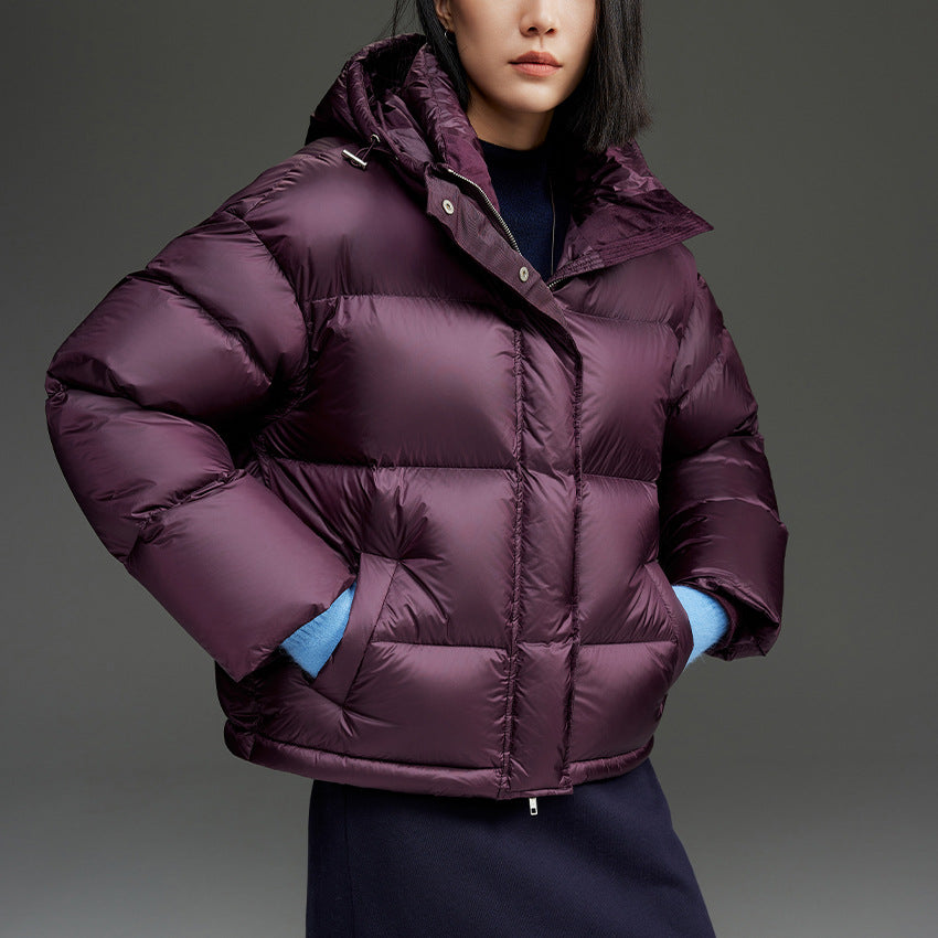 Damen Kurze boxy gesteppte Daunenjacke mit Kapuze Drune
