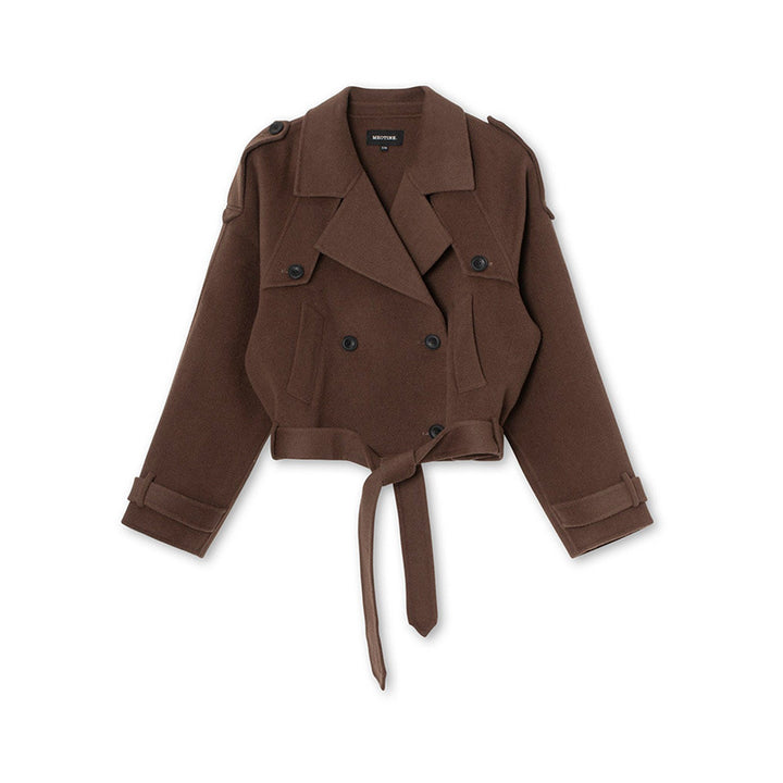 Damen Cropped Trenchjacke mit taillierbarem Gürtel und doppelt knöpfbarem Design Drune