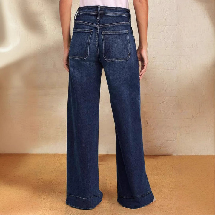 Damen nan hochgeschnittene weitgeschnittene Jeanshose mit Tunnelzugbund und weitem Bein Drune