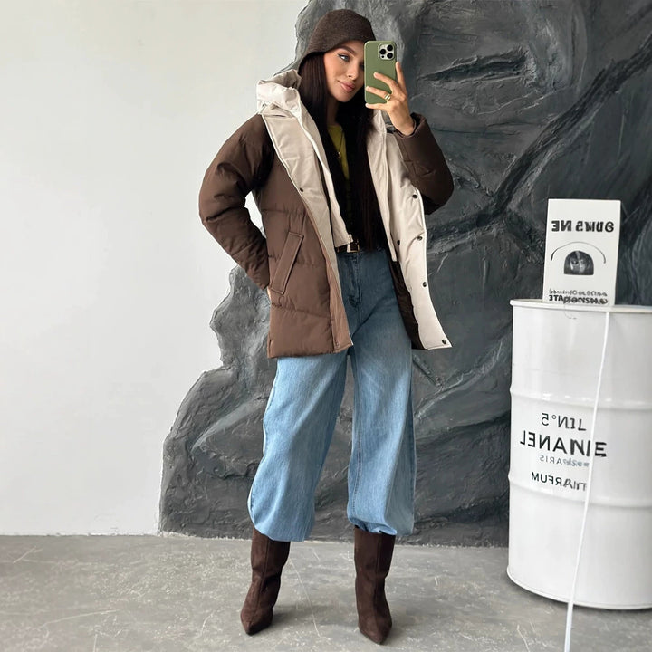 Damen wattierte Doppelreiher-Parka mit abnehmbarer gesteppter Innenweste Drune