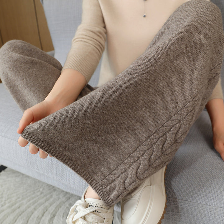 Damen Elegante Strickhose mit Zopfmuster Drune