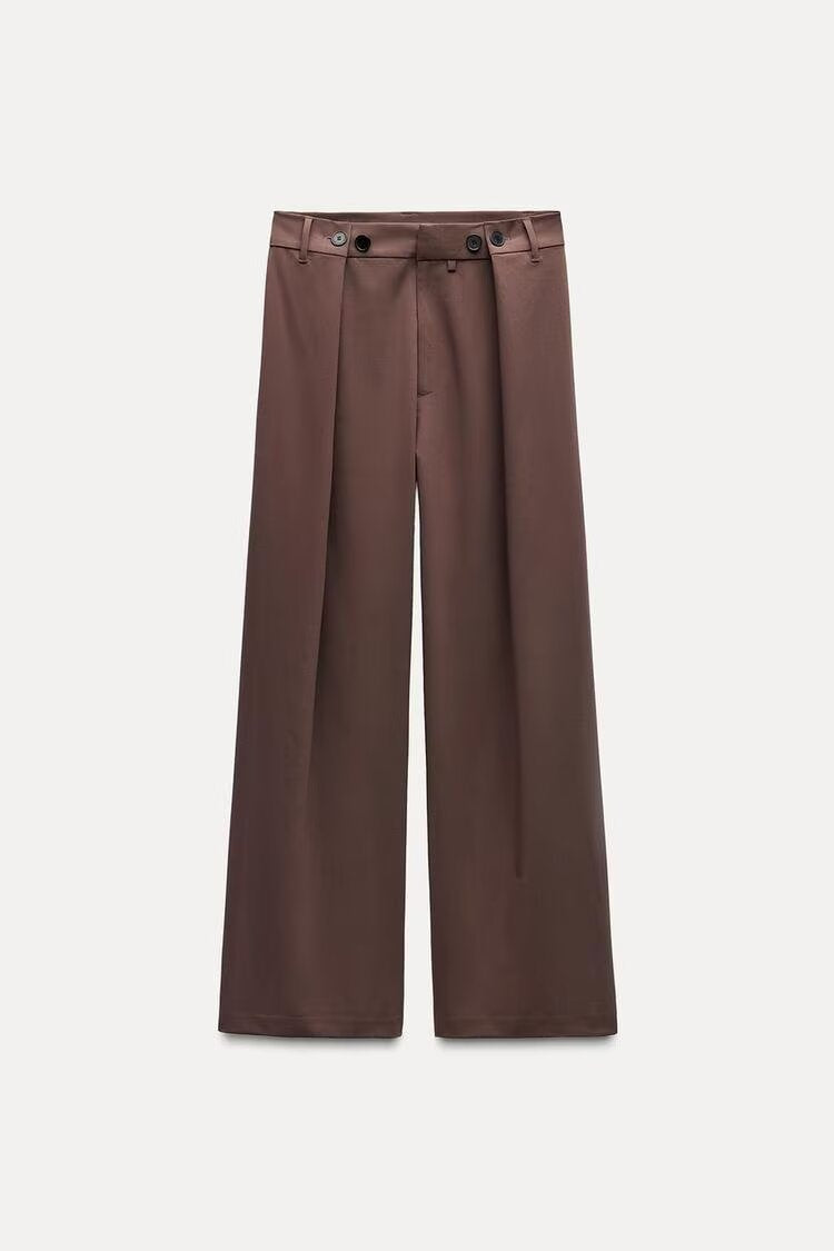 Damen Hochtaillierte Palazzohose mit frontalen Bundfalten und weitem Bein Drune