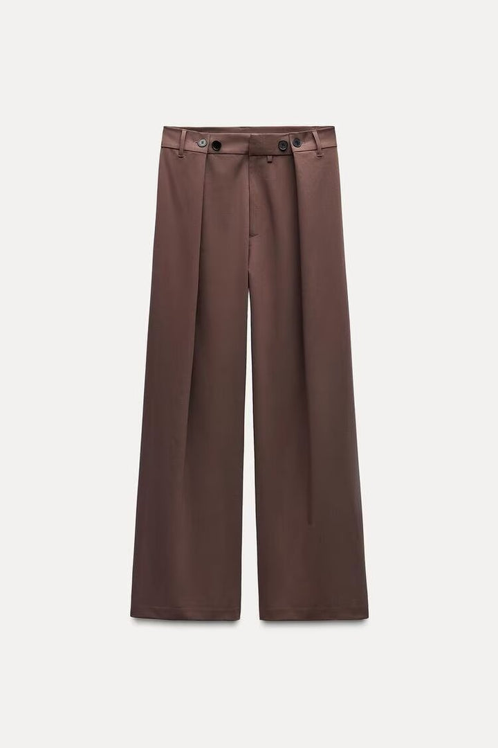 Damen Hochtaillierte Palazzohose mit frontalen Bundfalten und weitem Bein Drune