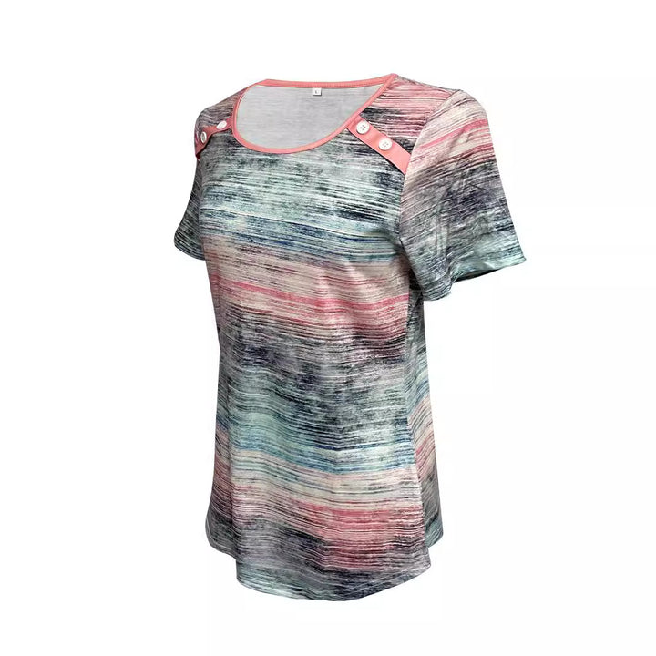 Damen nan leichtes Jersey-Longshirt mit horizontalem Pinselprint und Schulterknopfdetail Drune