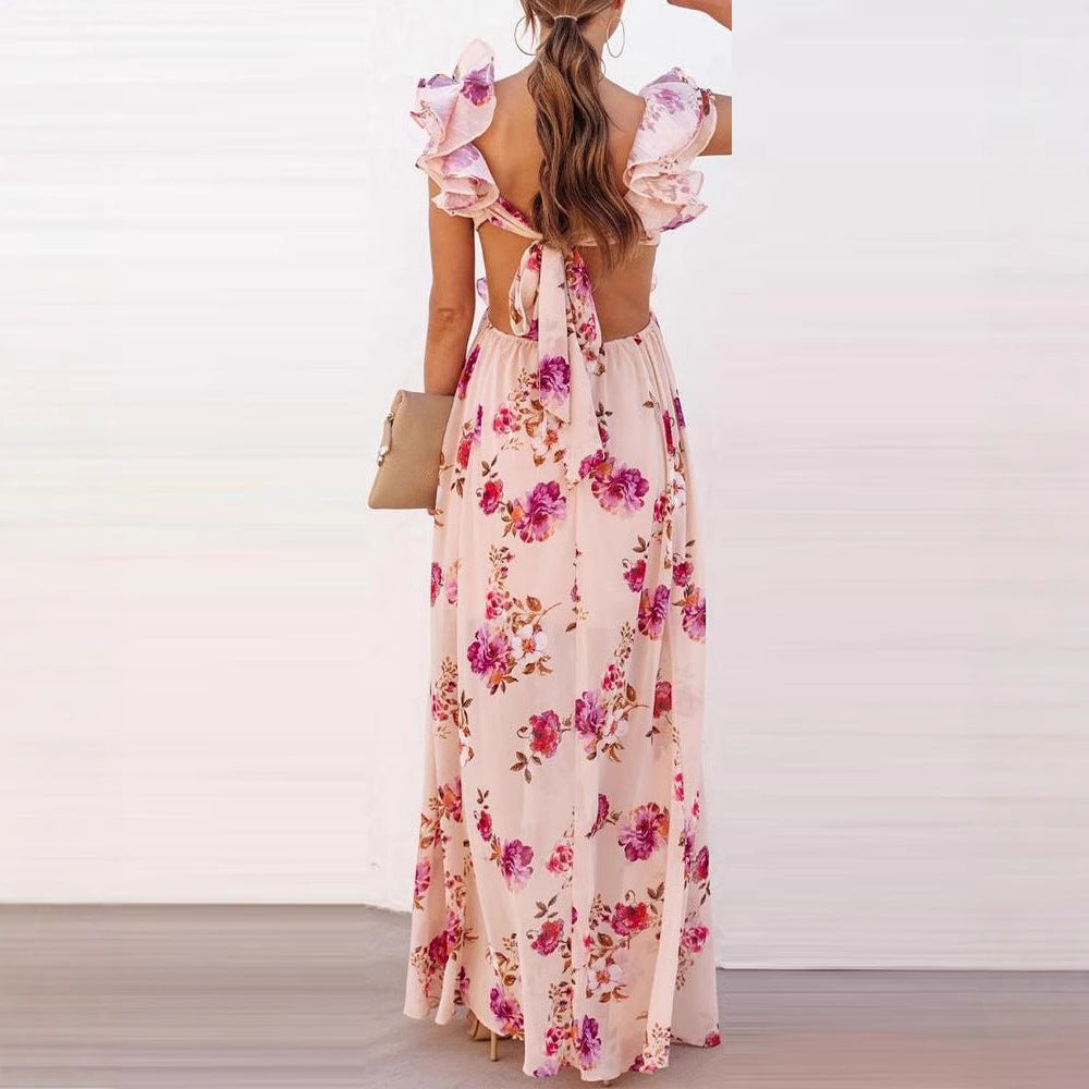 Damen Maxikleid mit Rüschen und floralem Muster Drune